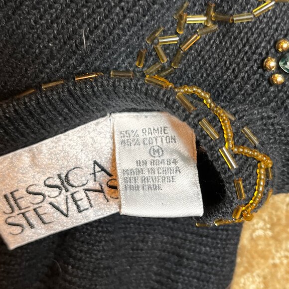 VTG 80/90s Sequin Sweater SZ M Metallic Embroidered Granny Black Paisley Dolman - Picture 12 of 13